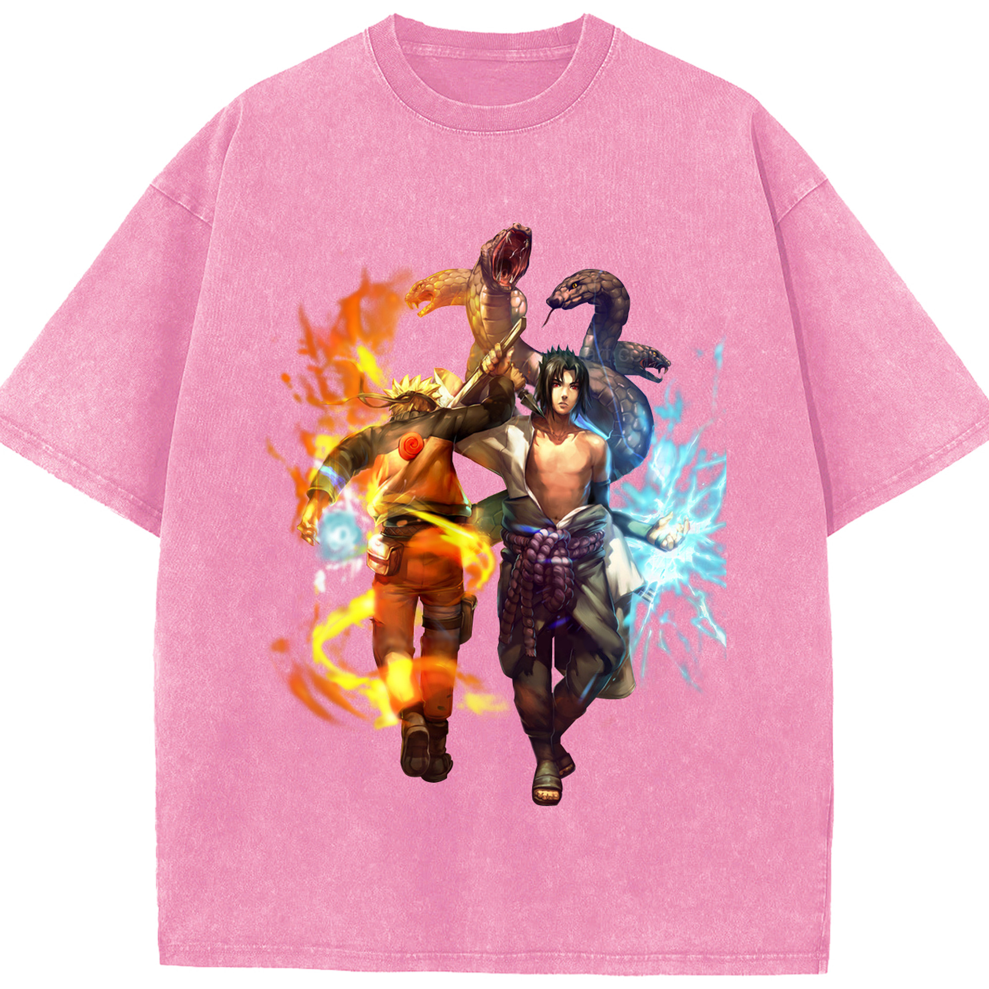 （画像用） NARUTO -ナルト- うちは サスケ Uchiha Sasuke 綿100% ヴィンテージ風 半袖Tシャツ（フロントプリント）
